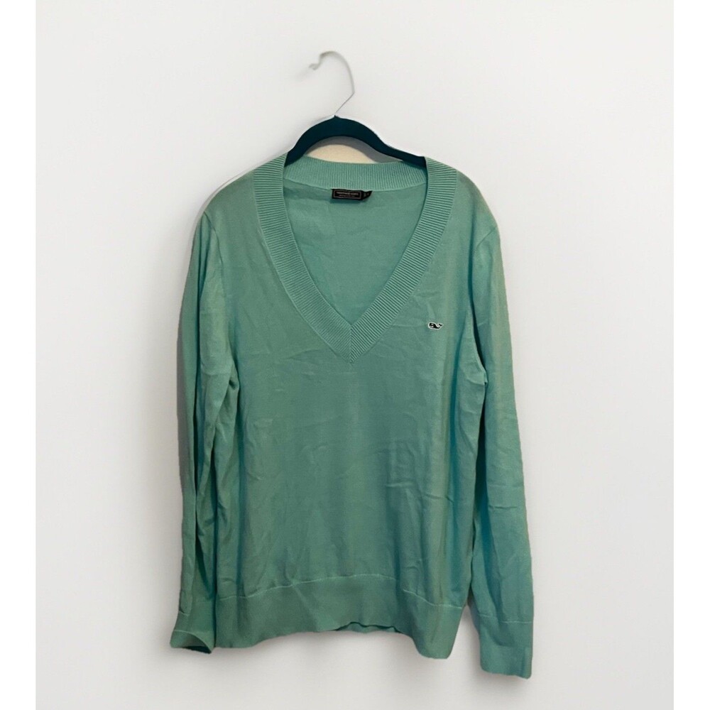 Vineyard Vines Womens Large V Neck Light Weight Sweater Seafoam Mint Green